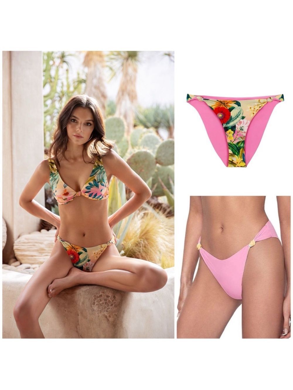 PQ Swim Reversible Drew Knot Bottoms Pink New $78